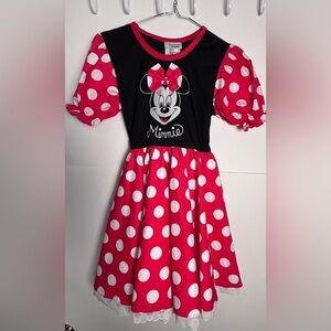 Vintage Disneyland Resort Minnie Mouse Red Polka Dot Kids Dress Costume Size M